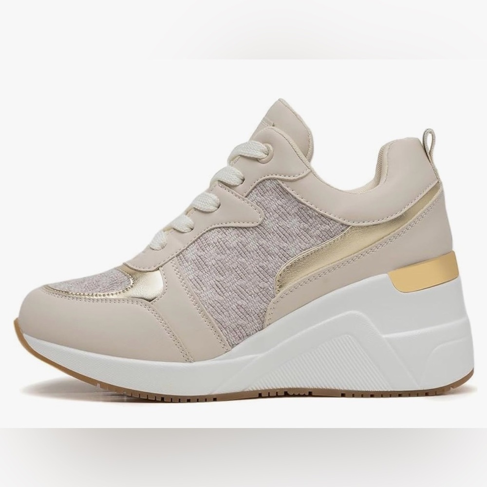 Chic Beige and Gold Women's Sneakers